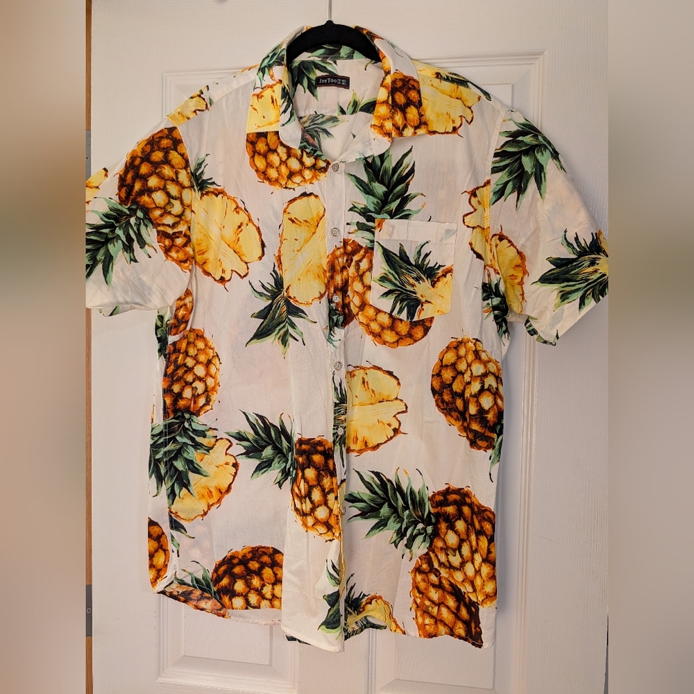 Men's Pineapple Print Short Sleeve Shirt - White/Yellow
